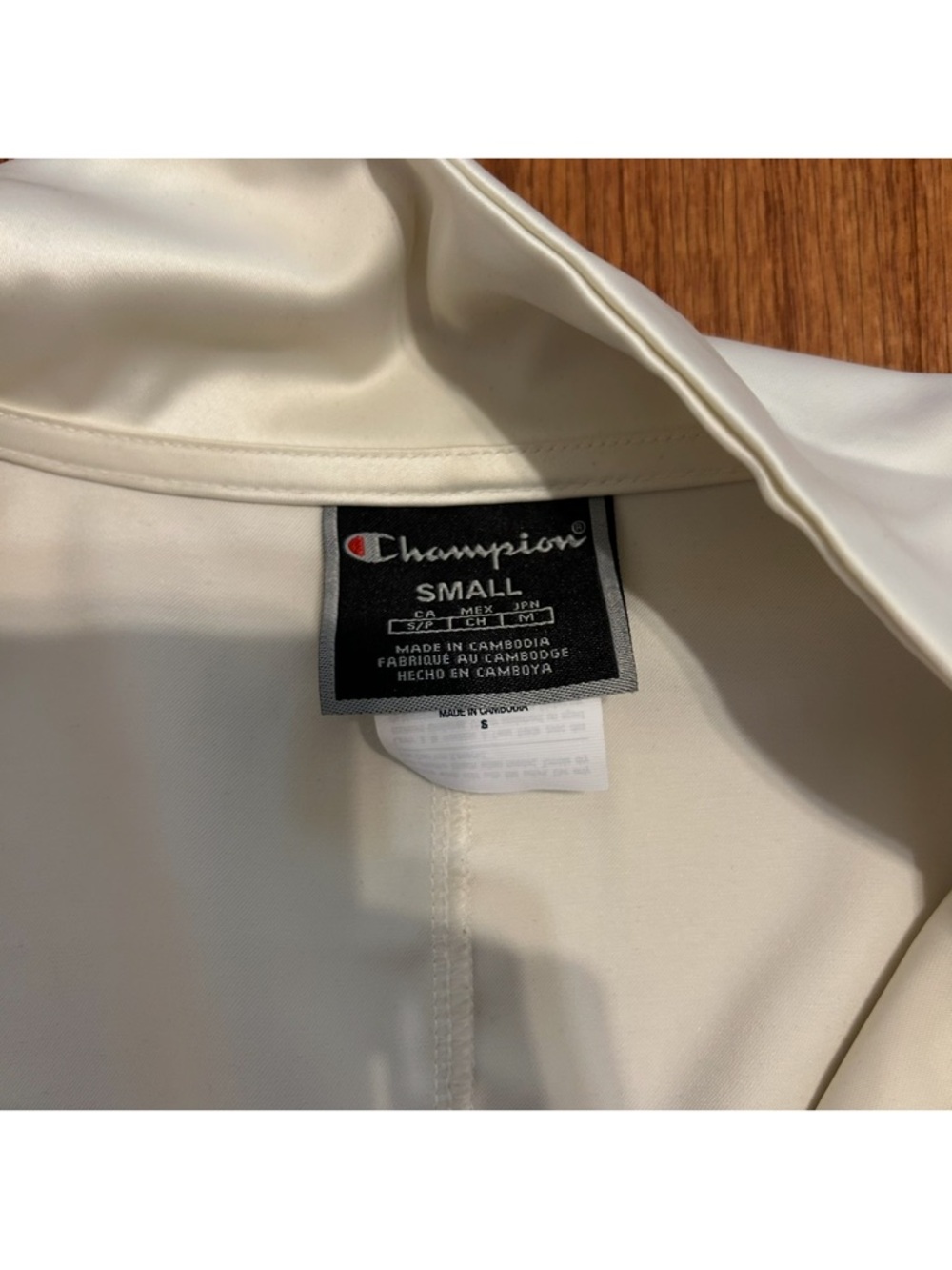 Champion Satin Cream Zip-Up Jacket Monogram Logo Cropped Fit Size S - Picture 6 of 9